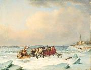 Cornelius Krieghoff The Ice Bridge at Longue-Pointe oil painting reproduction